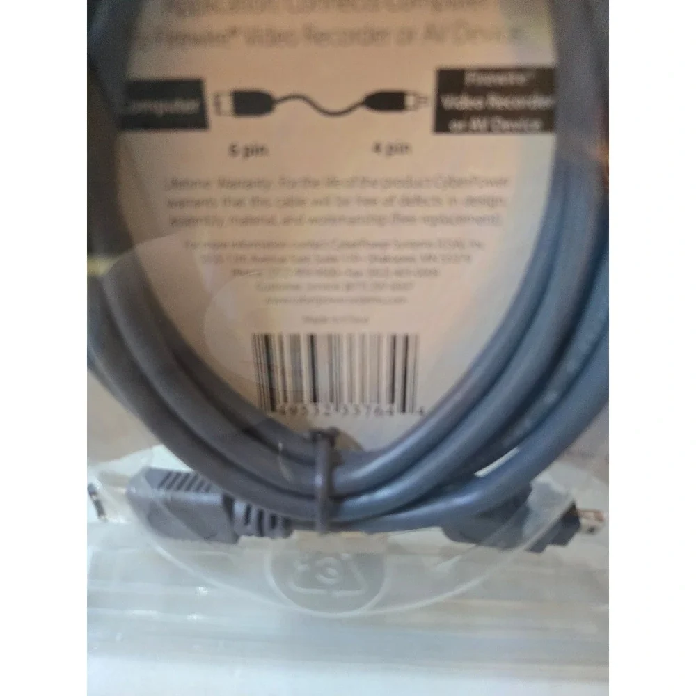 Cyber Power FireWire 6 Pin to 4 Pin Cable 6ft 1.8m 400Mbps for Video Recorder AV
